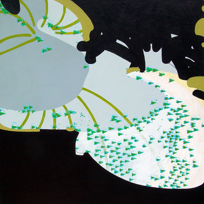 Swarm: Shuttle Flutters Viewed From the Outer Galaxy, acrylic and mixed media on canvas, 2006, 36 inches x 36 inches